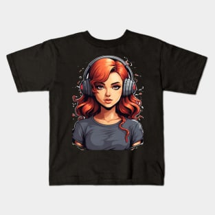 Pixelart Girl Earphones Kids T-Shirt